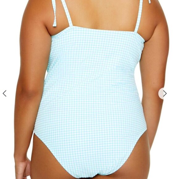 Forever21 Plus Size 3X One Piece Swimsuit Light Aqua White Gingham - Picture 4 of 8